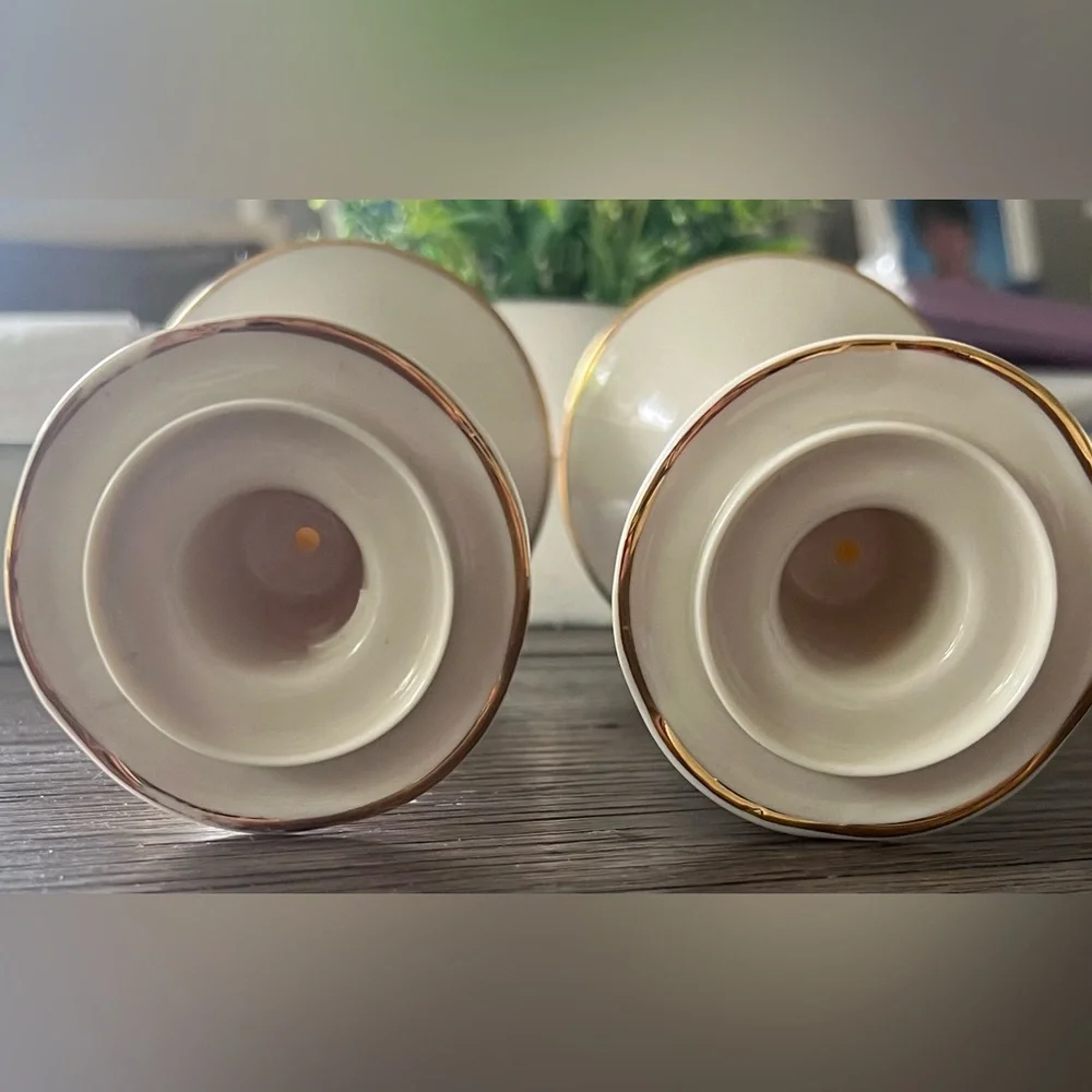 Claddagh Candlestick Holders Porcelain gold trim ivory white Donegal Parian